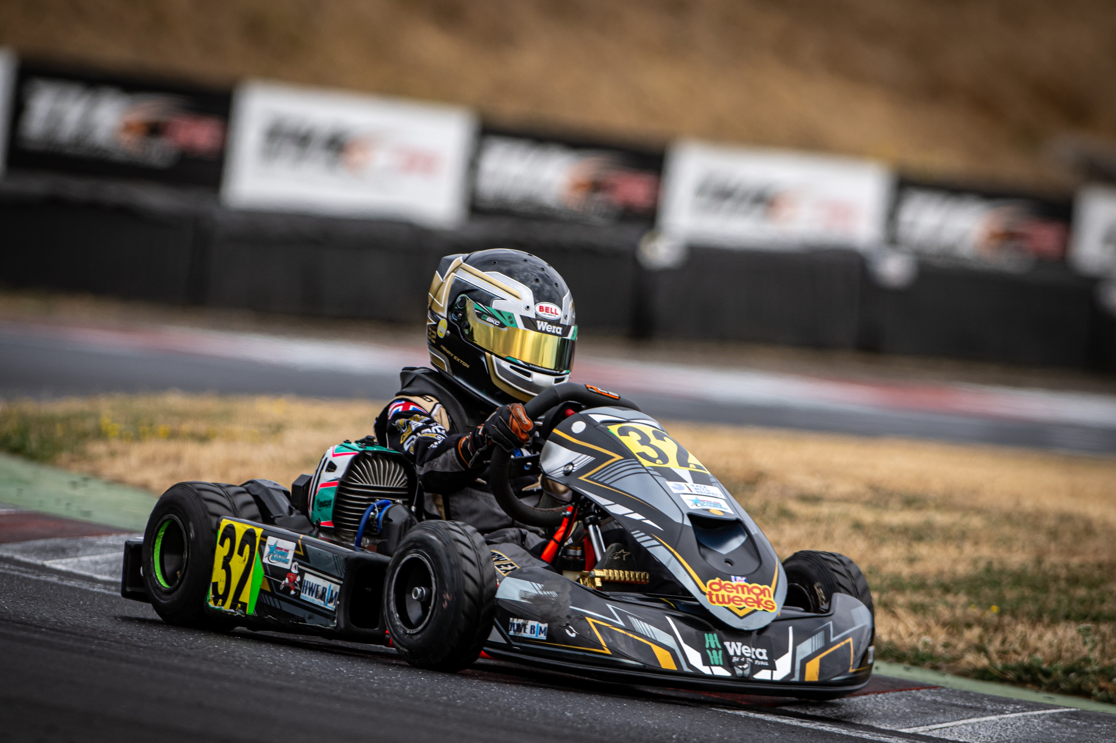 Henry Exton kart number 32 cornering at PFI