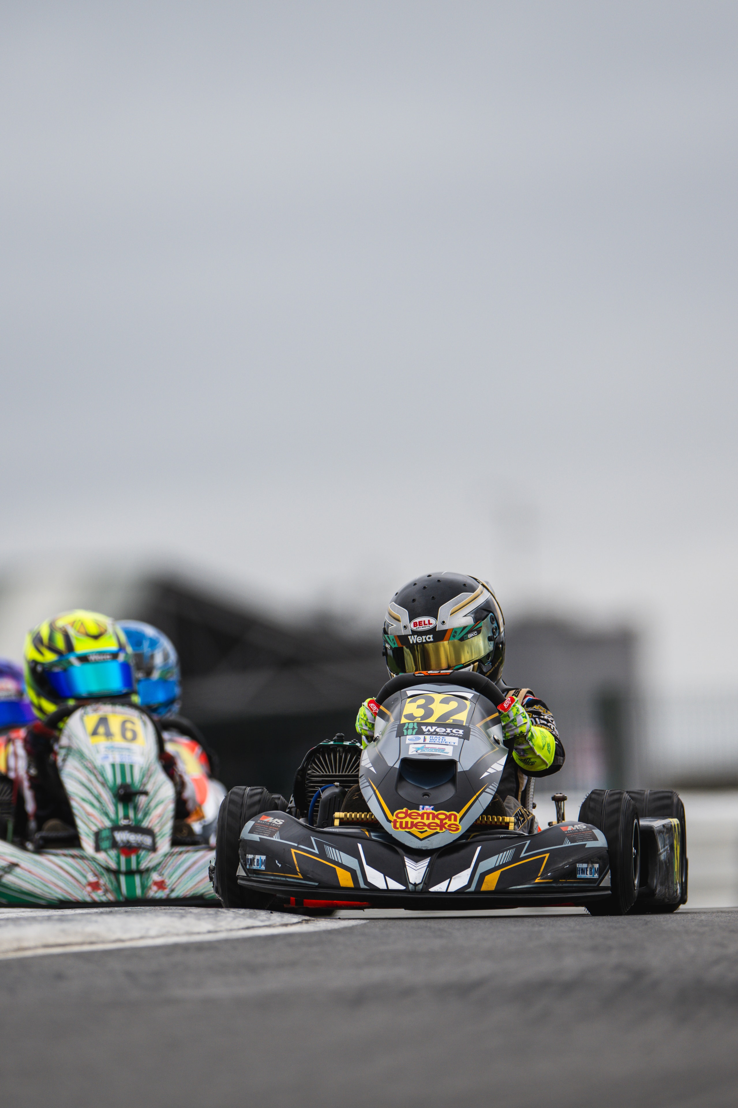 Henry Exton kart number 32 on track at Silverstone