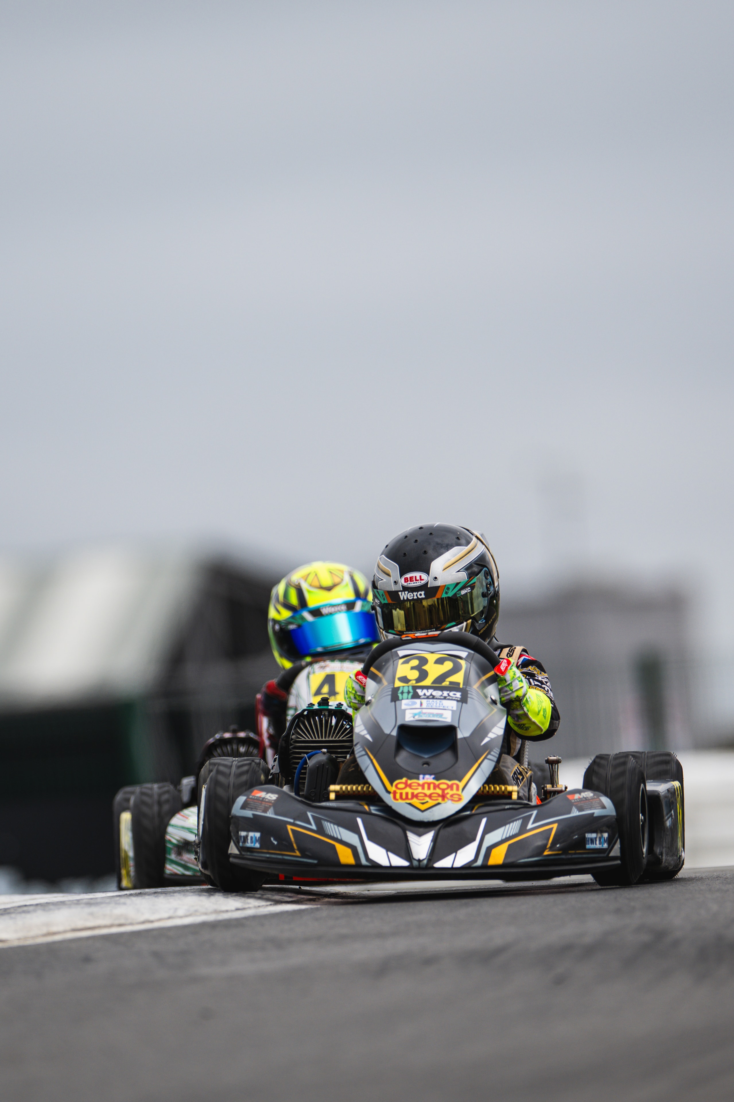 Henry Exton kart number 32 cornering at Silverstone